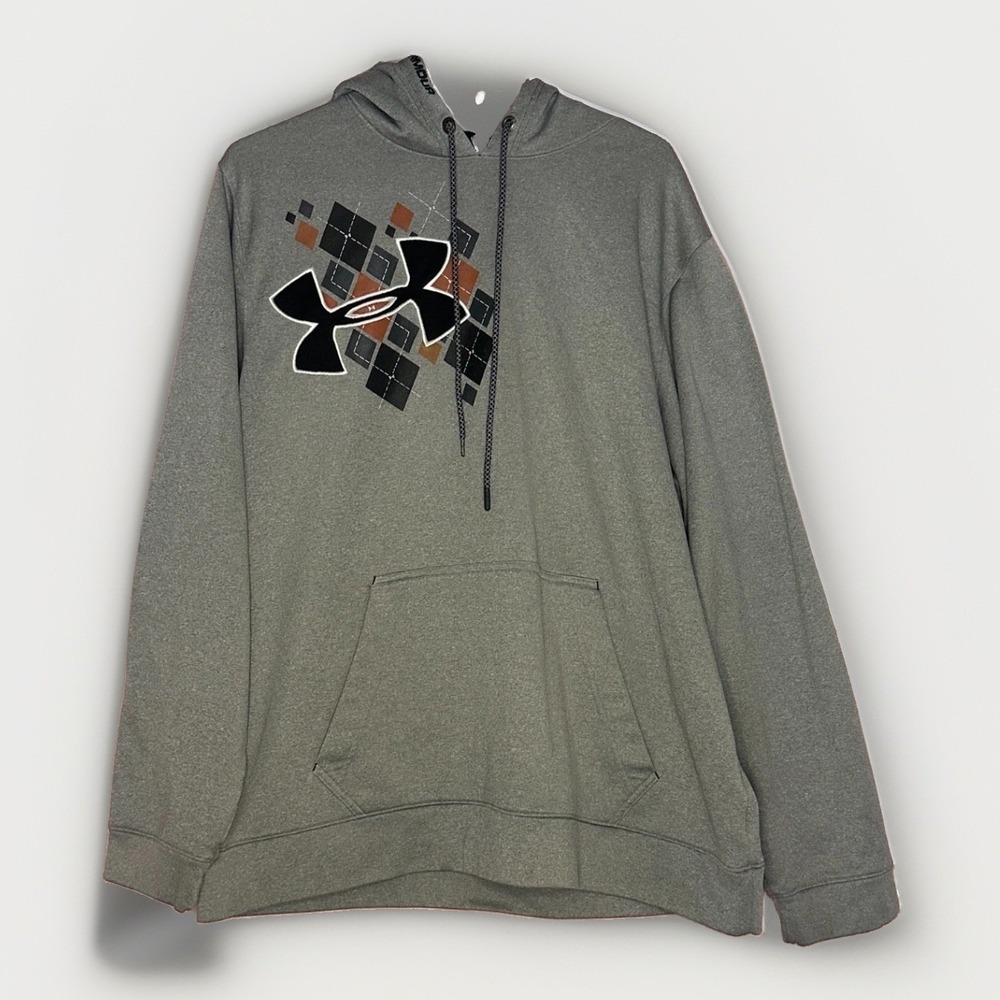 Under Armour Hoodie Pullover Gray‎ Logo Fleece Sweatshirt Men's XL Loose Preppy